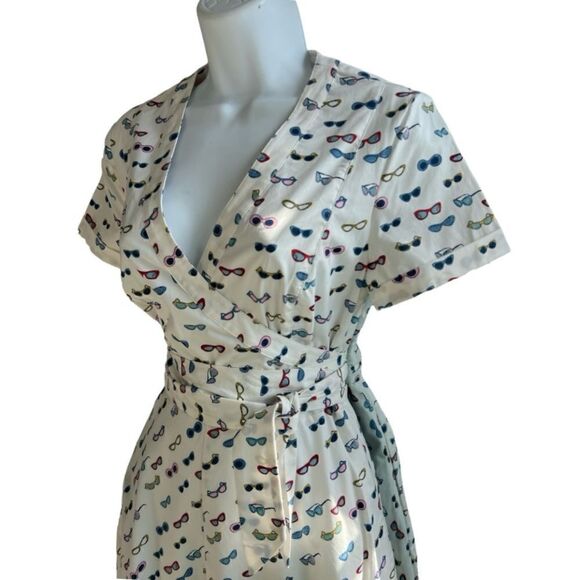 BODEN Midi Faux Wrap Lara Printed In Sunglasses Chic Dress Size 4L - Picture 2 of 11